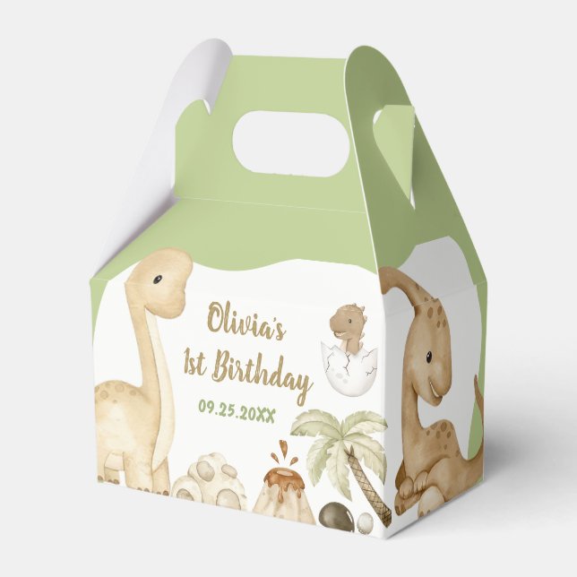 Cute Dinosaur Boy Birthday Party Favor Box (Front Side)