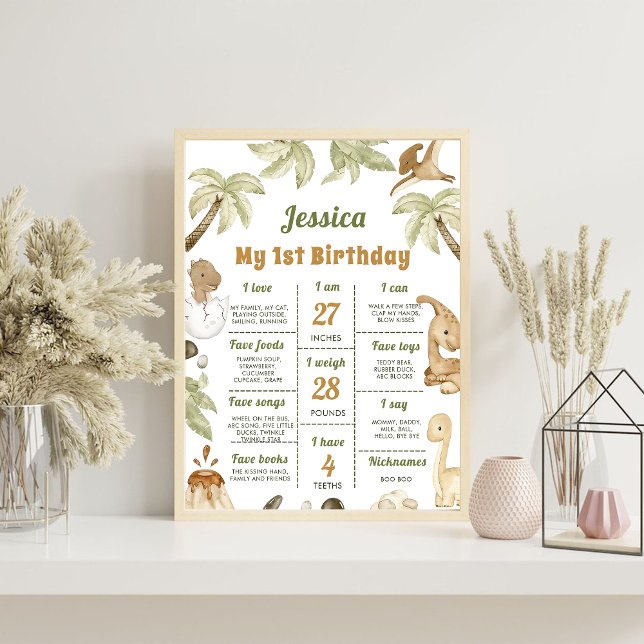 Cute Dinosaur Boy Birthday Party Milestone Sign (Creator Uploaded)