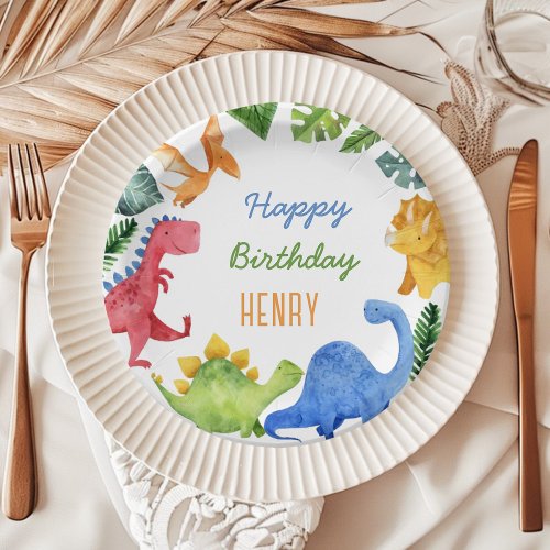 Cute Dinosaur Boy Birthday Party Paper Plates