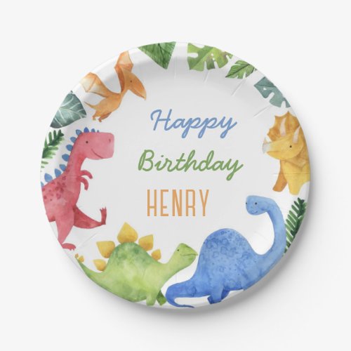 Cute Dinosaur Boy Birthday Party Paper Plates