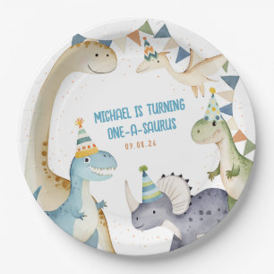 Cute Dinosaur boy dinomite birthday party Paper Plates