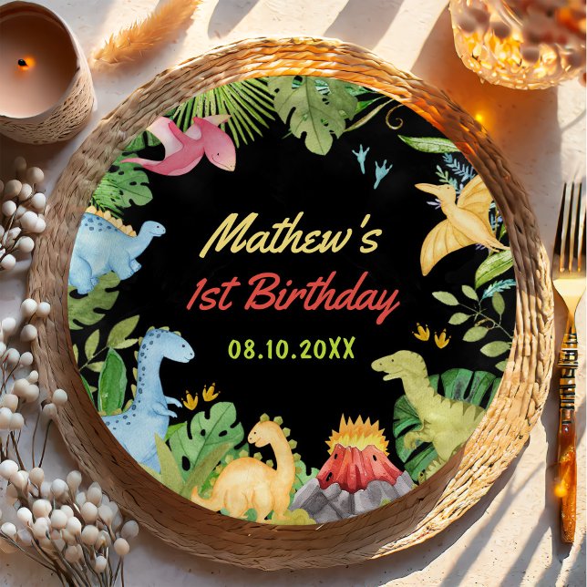 Cute Dinosaur Boy First Birthday Party Paper Plates (Creator Uploaded)