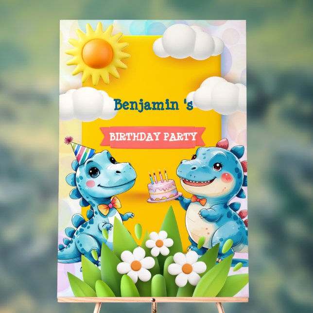 Cute Dinosaur Boy Happy birthday colorful party Acrylic Sign (Neutral)