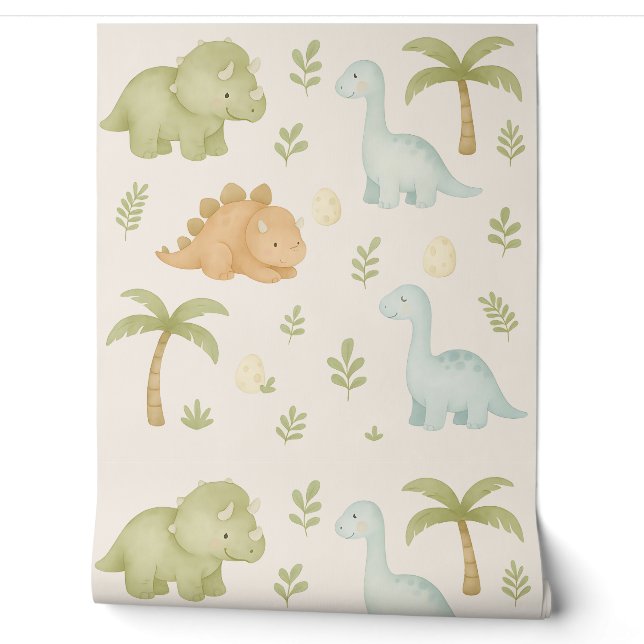 Cute Dinosaur Boy Nursery Wallpaper Wallpaper (Unrolling)