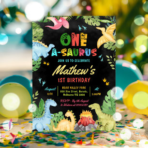 Cute Dinosaur Boy One-A-Saurus 1st Birthday Invitation