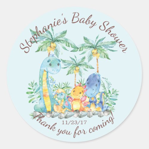 Cute Dinosaur Boys Baby Shower Favor Sticker