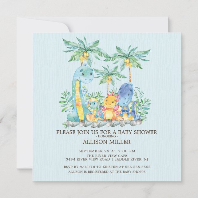 Cute Dinosaur Boys Baby Shower Invitation (Front)