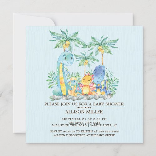 Cute Dinosaur Boys Baby Shower Invitation