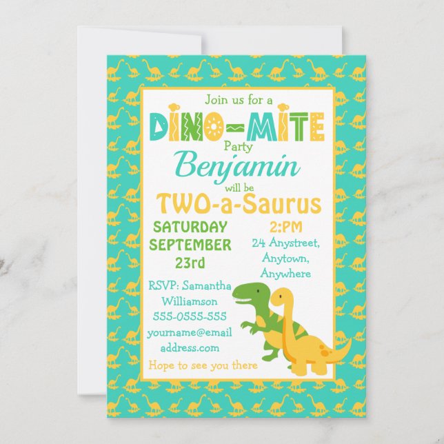 Cute Dinosaur Boys Birthday Party Invitation (Front)