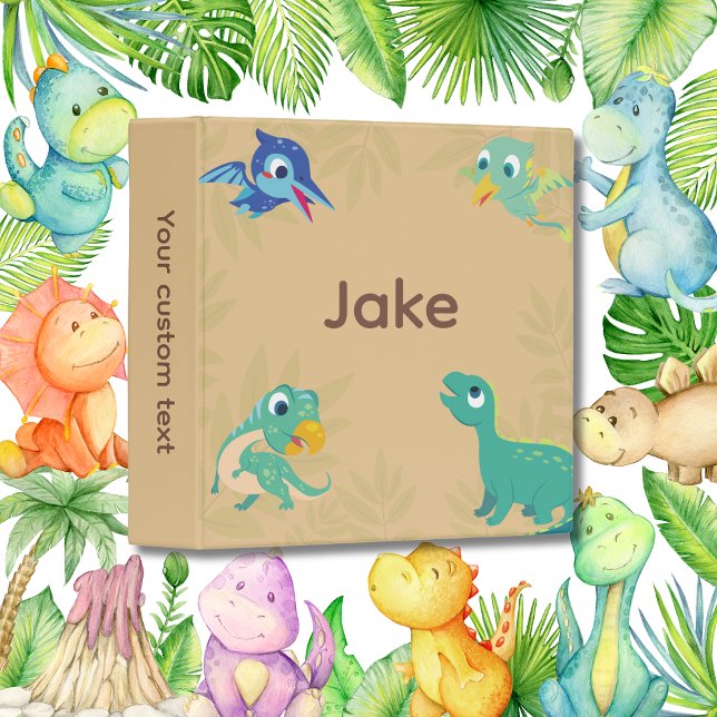 Cute Dinosaur Boys’ Custom Name back TO School  3 Ring Binder (Creator Uploaded)