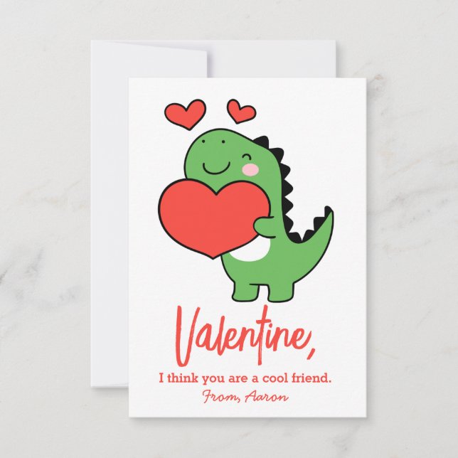 Cute Dinosaur Boys Kids Classroom Valentines Day Note Card (Front)