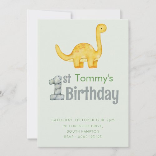 Cute Dinosaur Brontosaurus 1st Birthday Party Boys Invitation