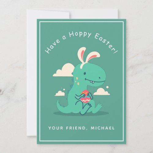Cute Dinosaur Bunny Rabbit Ear Easter Boys Friend Holiday Card