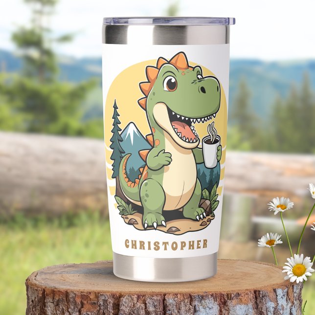 Cute Dinosaur Camper Camping Outdoors Personalized Insulated Tumbler (Creator Uploaded)
