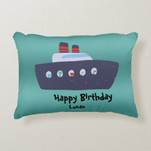 Cute dinosaur captain boat ship School Birthday Accent Pillow