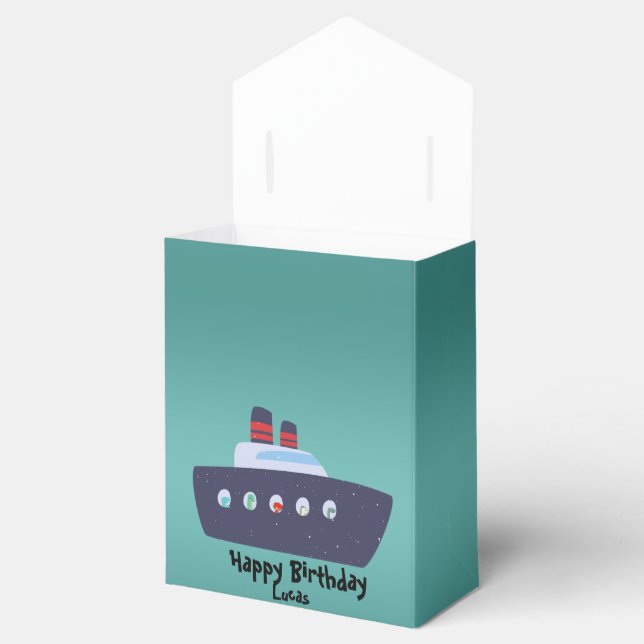 Cute dinosaur captain boat ship School Birthday Favor Boxes (Opened)