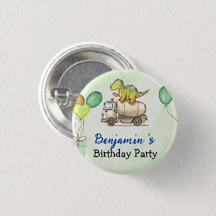 Cute dinosaur cement truck Rainbow School Birthday Button