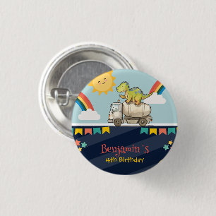 Cute dinosaur cement truck Rainbow School Birthday Button