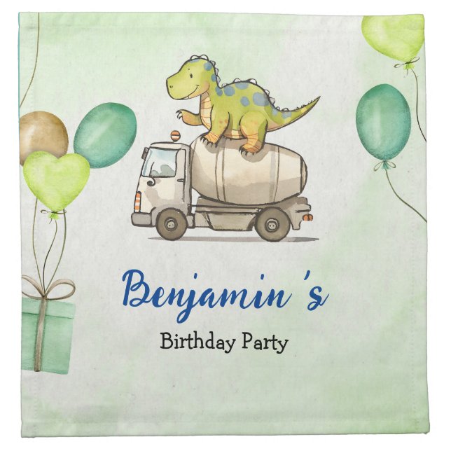 Cute dinosaur cement truck Rainbow School Birthday Cloth Napkin (Front)