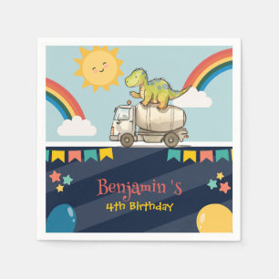 Cute dinosaur cement truck Rainbow School Birthday Napkins
