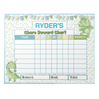 Cute Dinosaur Chore Reward Chart Personalized Name Notepad
