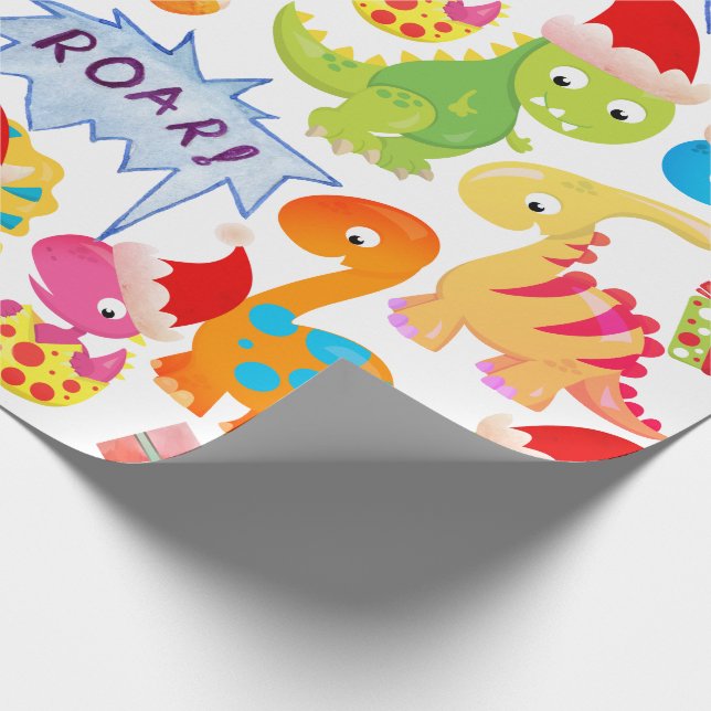 Cute Dinosaur Christmas Cartoon Wrapping Paper (Corner)