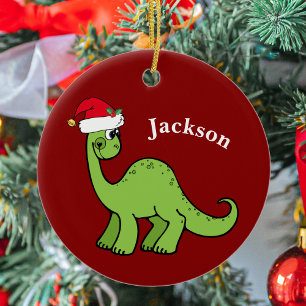 Cute Dinosaur Christmas Ceramic Ornament
