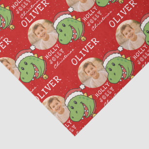 Cute Dinosaur Christmas Personalized Photo Tissue Paper