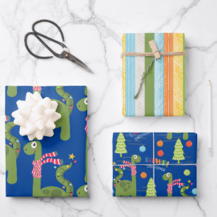 Cute Dinosaur Christmas  Wrapping Paper Sheets