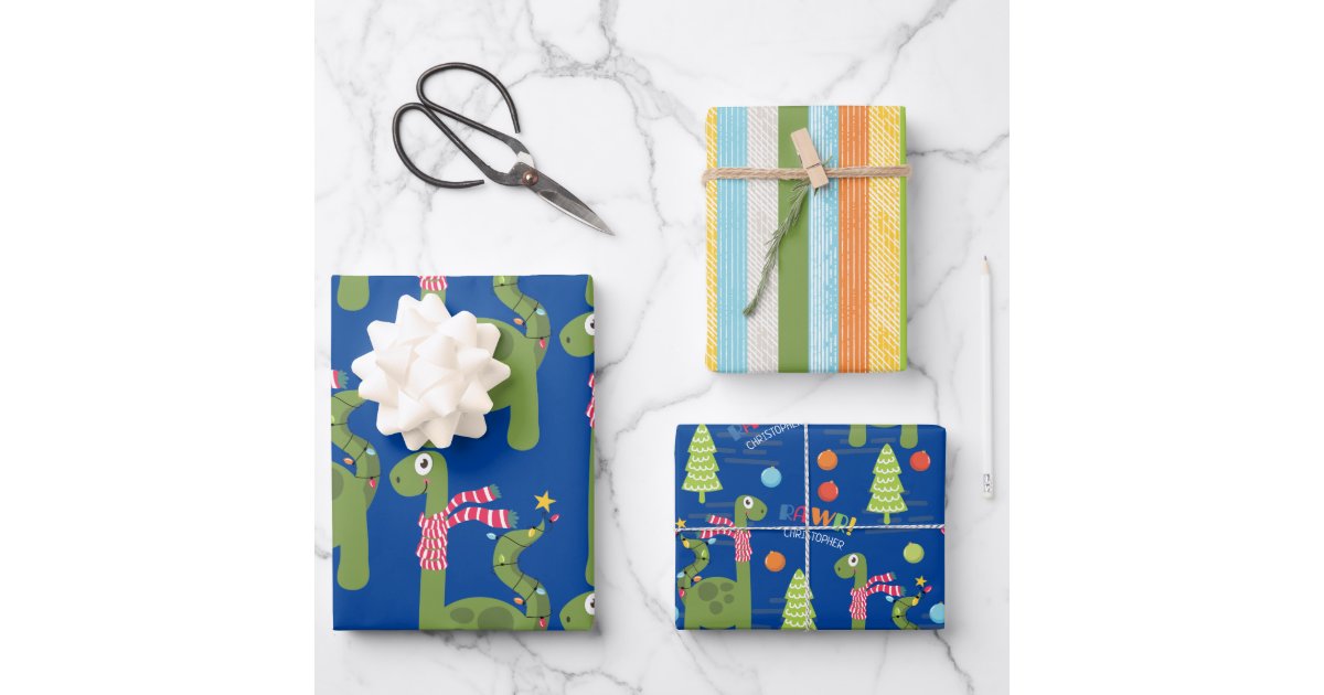 Cute Dinosaur Christmas Wrapping Paper Sheets Zazzle