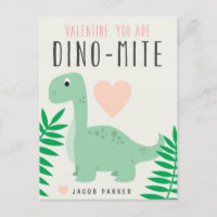 Cute Dinosaur Classroom Valentine Postcard