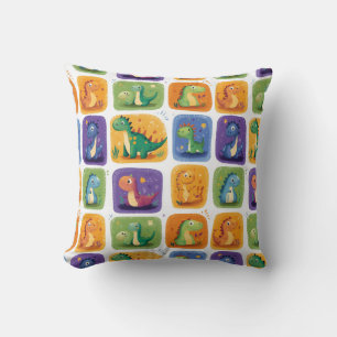 Cute Dinosaur Collage Pattern – Fun & Playful Dino Throw Pillow