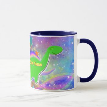 Cute Dinosaur Color Stars & Swirls Name Mug by dinoshop at Zazzle