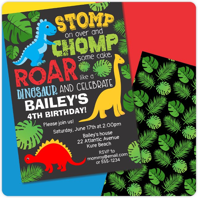 Cute Dinosaur Colorful Birthday Boy Invitation (Creator Uploaded)