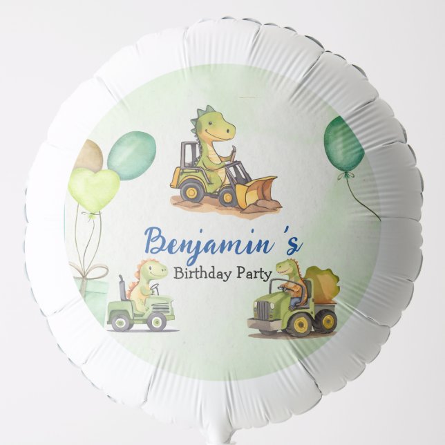 Cute dinosaur construction truck balloon Birthday  (Front)