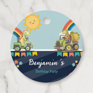 Cute dinosaur construction truck balloon Birthday  Favor Tags