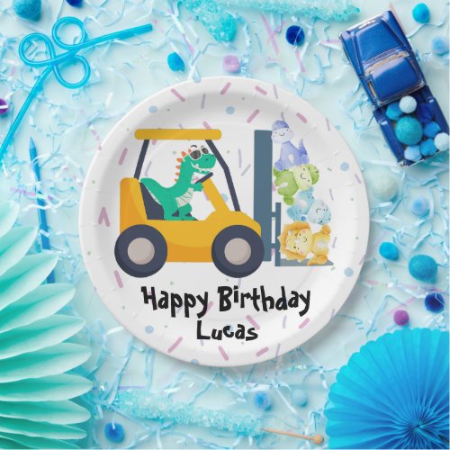 Cute dinosaur Construction Truck boy B2S Birthday  Paper Plates