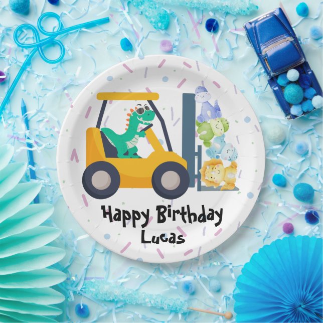 Cute dinosaur Construction Truck boy B2S Birthday  Paper Plates (Party)