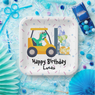 Cute dinosaur Construction Truck boy B2S Birthday Paper Plates