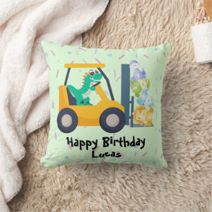 Cute dinosaur Construction Truck boy B2S Birthday  Throw Pillow