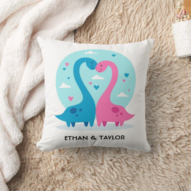 Cute Dinosaur Couple Personalized Valentine's Day  Throw Pillow (Blanket)
