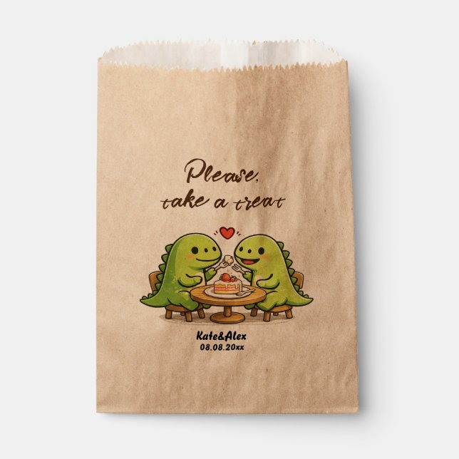 Cute Dinosaur Couple Wedding Treat Favor Bag (Front)