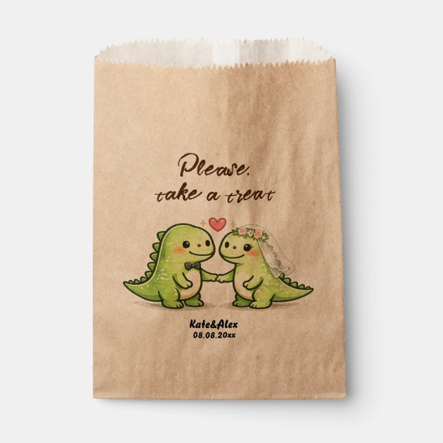 Cute Dinosaur Couple Wedding Treat Favor Bag (Front)
