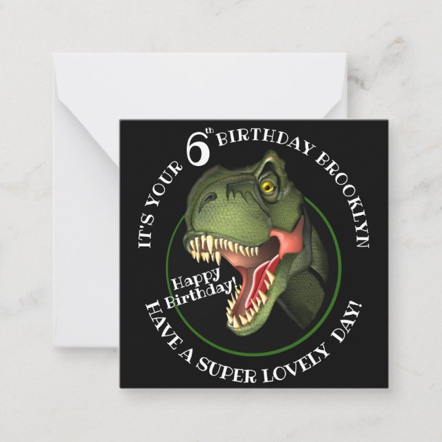 Cute Dinosaur Customized Kid's Age Birthday Note Card (Front)