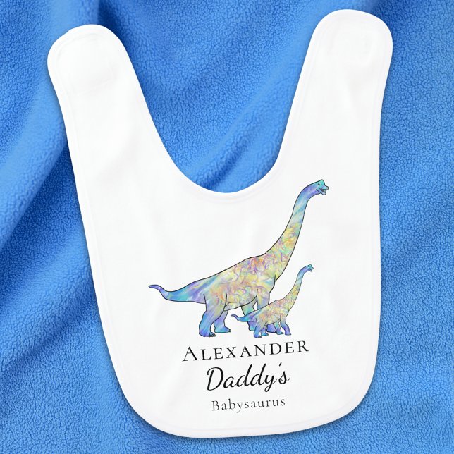 Cute Dinosaur Dad Quote Personalized Baby Bib (Cute dinosaur personalized name fun dad quote baby bib watercolor brachiosaurus dino art)