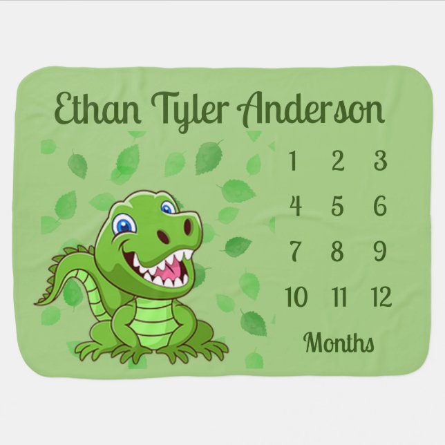 Cute Dinosaur Design Monthly Milestone Blanket (Horizontal)
