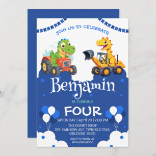 Cute dinosaur dig Excavator truck balloon Birthday