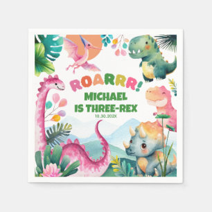 Cute Dinosaur Dig Prehistoric Kids 3rd Birthday Napkins