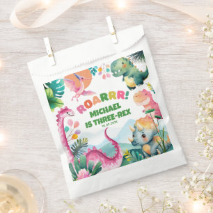 Cute Dinosaur Dig Watercolor Kids Birthday Party Favor Bag
