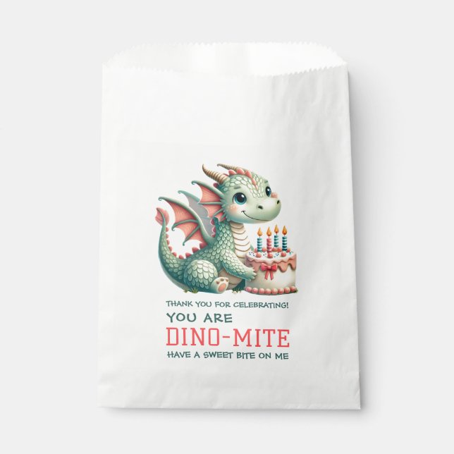 Cute Dinosaur Dino-Mite Birthday Celebration Favor Bag (Front)